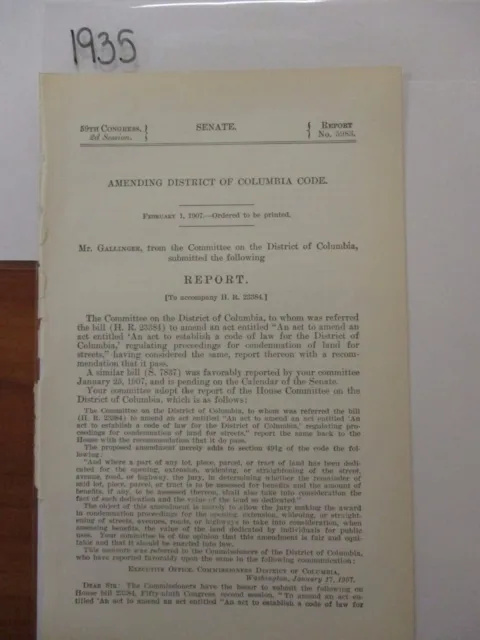 Govt Report 1907 Amending District of Columbia Code #1935