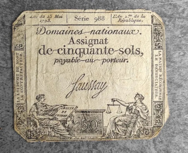 France Assignat de cinquante sols  Loi du 23 Mai 1793 Série 988