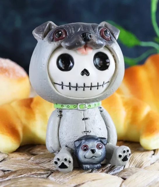 Ebros Furry Bones Pugsley Grey Pug Costume Skeleton Monster Sitting Up Figurine