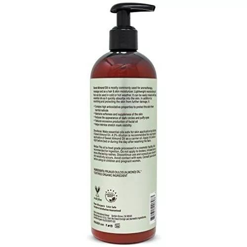 Huile d'amande douce biologique PURA D'OR (16 oz) certifiée biologique 100 % pure et naturelle 2