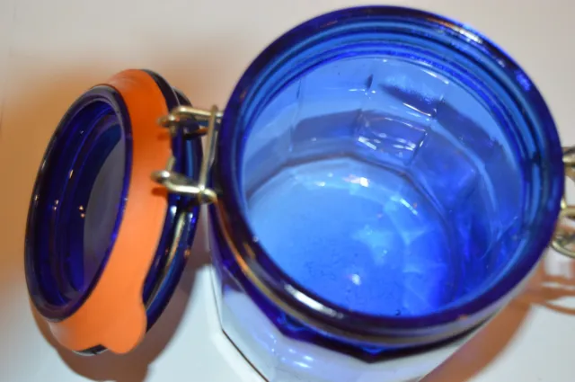 Cobalt Blue Glass Jar Canister With Rubber Sealed Bale Wire Lid