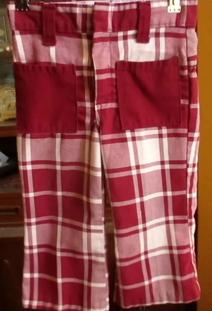 21x12 3T Boys GIRLS Vtg 70s Burgundy PLaid Checker Bellbottom Play Jeans 21x12 3T Boys GIRLS Vtg 70s Burgundy PLaid Checker Bellbottom Play Jeans