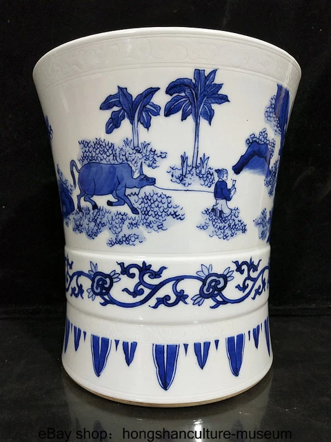 9.2 " Ancient China Blue White Porcelain Dynasty People Story Brush Pot Pen Case