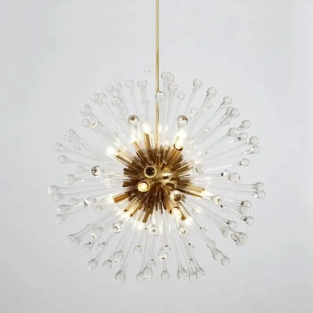 1950's Mid Century Hand Blown Italian Murano Glass Crystal Dandelion Chandelier