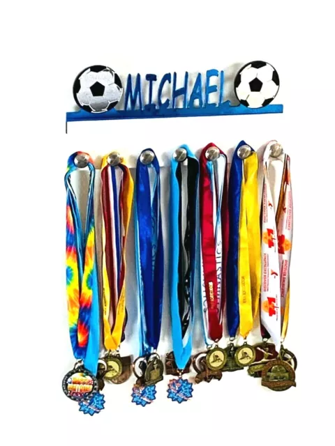 Custom Personalized Name Medal Holder Soccer Ball Award Wall Display Hook Hanger