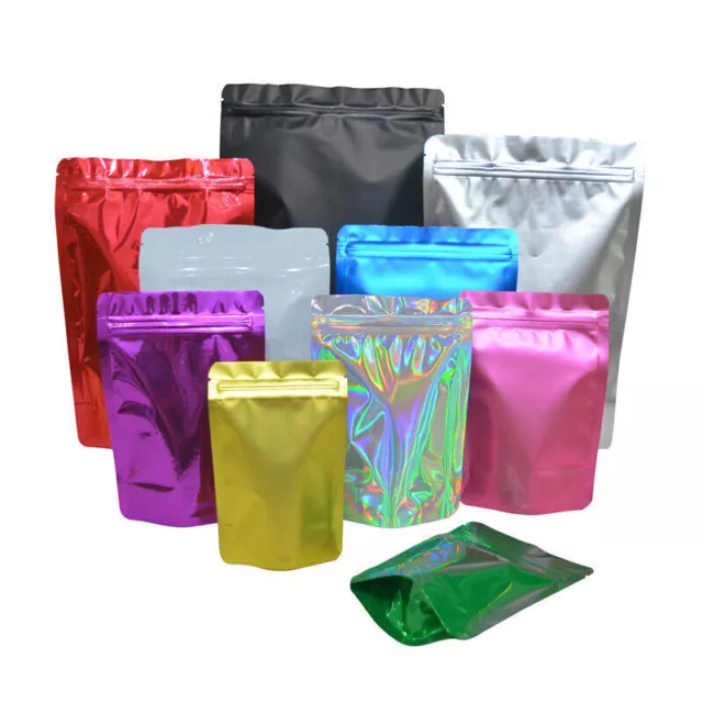 100 pcs Colored Mylar Foil Stand Up Zip lock Pouch Bag Smell Proof HOT!!