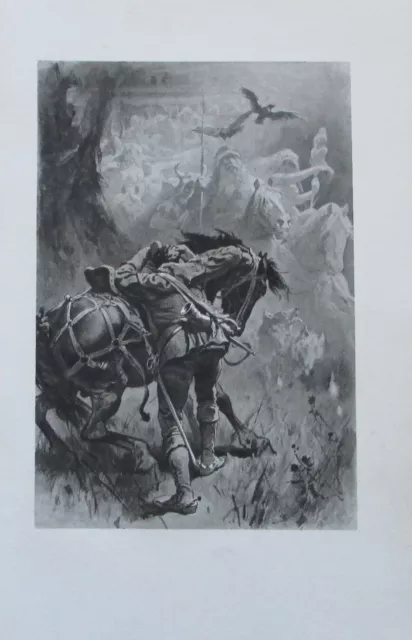 1906 WOLDEMAR FRIEDRICH Illustration Pause auf Jagd antiker Druck Wilde Jäger