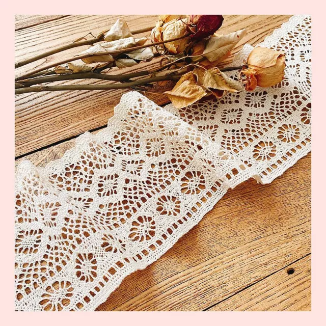 Last@Gorgeous Flower Diamond Crochet Cotton Beige 12cm Lace Ribbon Trim PerMeter