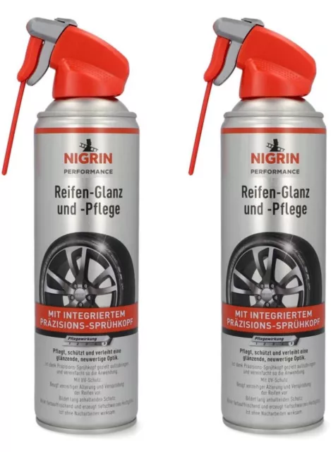 2x Set Nigrin Reifen-Pflege Reifen-Glanz Spray Reiniger Schutz Auto-Reifen Gummi