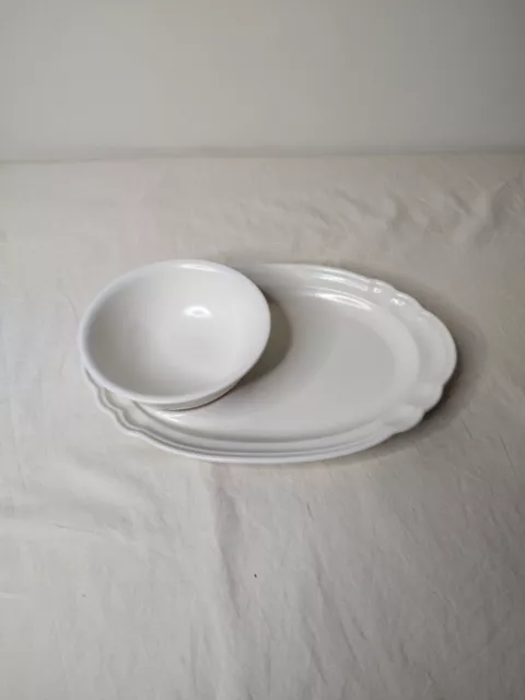 Vintage Pfaltzgraff Matte/Satin White Gazebo Set Sandwich Platter Soup Bowl 12.5