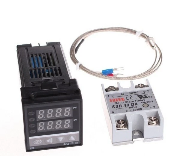 Kit Regolatore Di Temperatura REX-C100 Con Relè A Stato Solido 40A, Termostato PID LED + Sensore Termocoppia K 0-400°C, Professionale