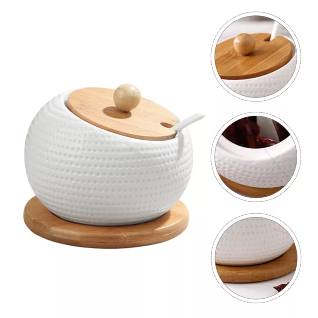 Ceramic Condiment Jar with Bamboo Cap and Tray Set