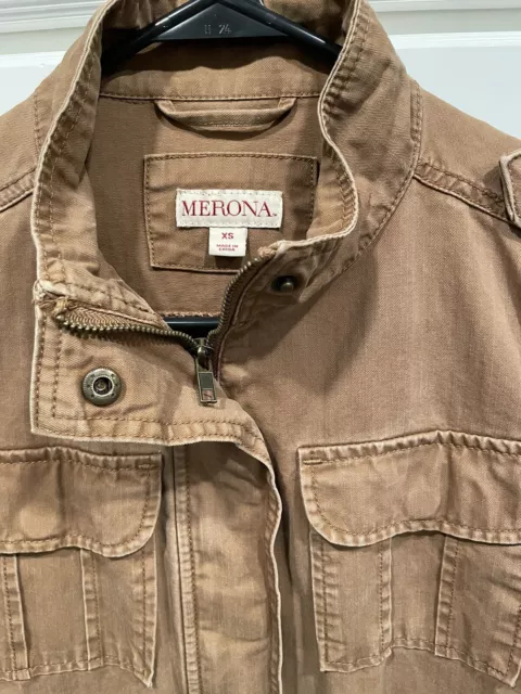 Merona Utility Jacket Womens XS Camel Brown Military Drawstring Cotton Pockets 3