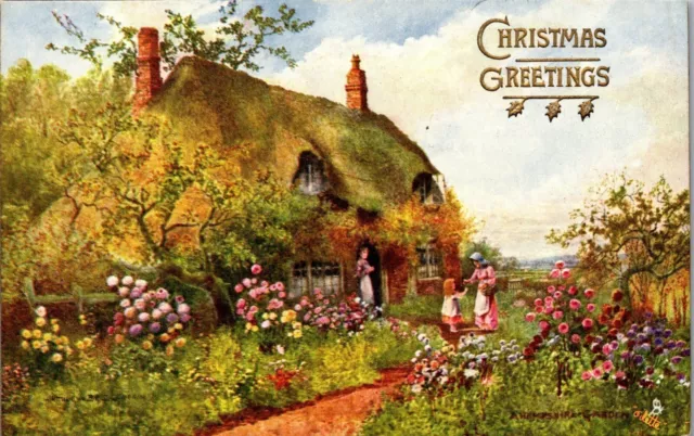 Vintage Tuck's Oilette Postcard Christmas Greetings Hampshire Gardens # 7144