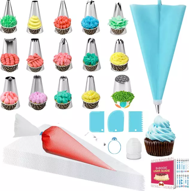 Piping Bags and Tips Set Beginners, Cake Decorating Supplies Kit Baking with Pas