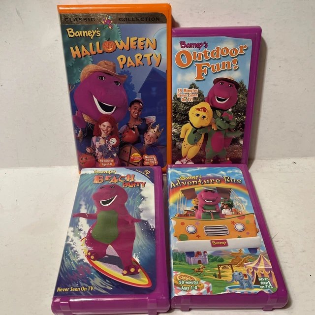 LOT OF 4 Barney VHS tapes Beach Halloween Party Outdoor Fun Adventure