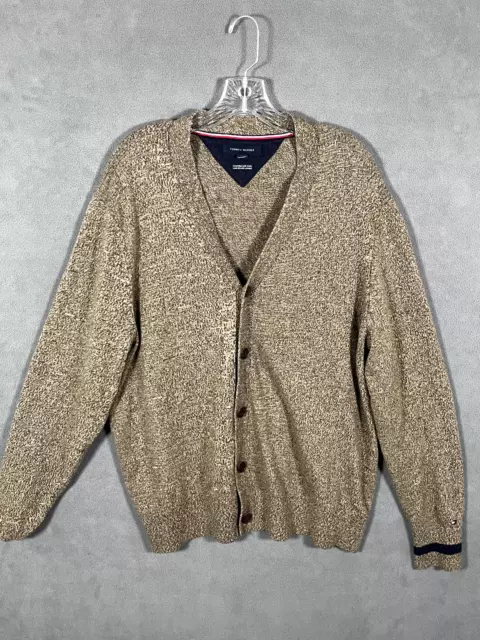 Tommy Hilfiger Cardigan Sweater Adult XL Wool Button Up Beige Mens