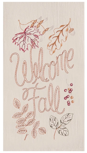Welcome Fall Embroidered Leaves Kitchen Flour Sack Dish Towel