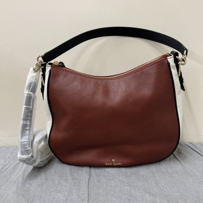 Kate Spade Color Block Leather Satchel Bag Purse Brown White Black FS Charity
