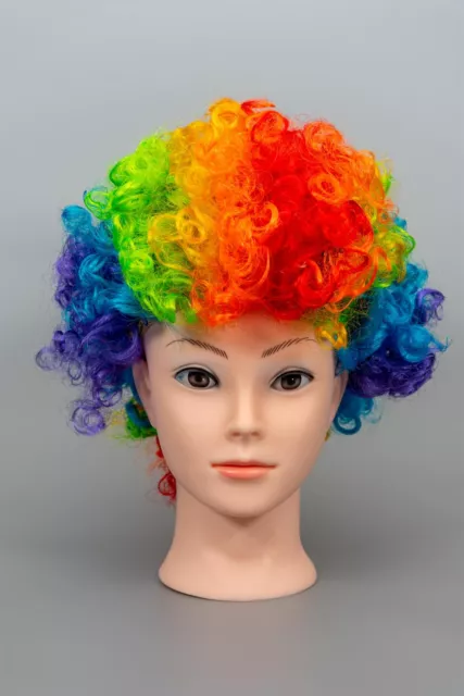 Rainbow Curly Afro Clown Wigs Funky 70s Disco Clown Unisex Fancy Dress Party