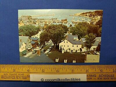 Postcard 1960s Rockport Harbor From The Old Sloop Vintage Cars Scenic View Color