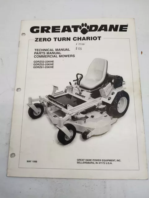 Great Dane Zero Turn Chariot Technical Manual Parts Manual Commercial Mowers