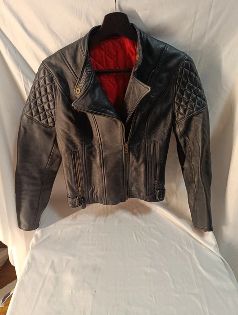 Blouson En Cuir Noir Vintage Années 80/90 - Taille L - État 8/10, Style Bomber Motard