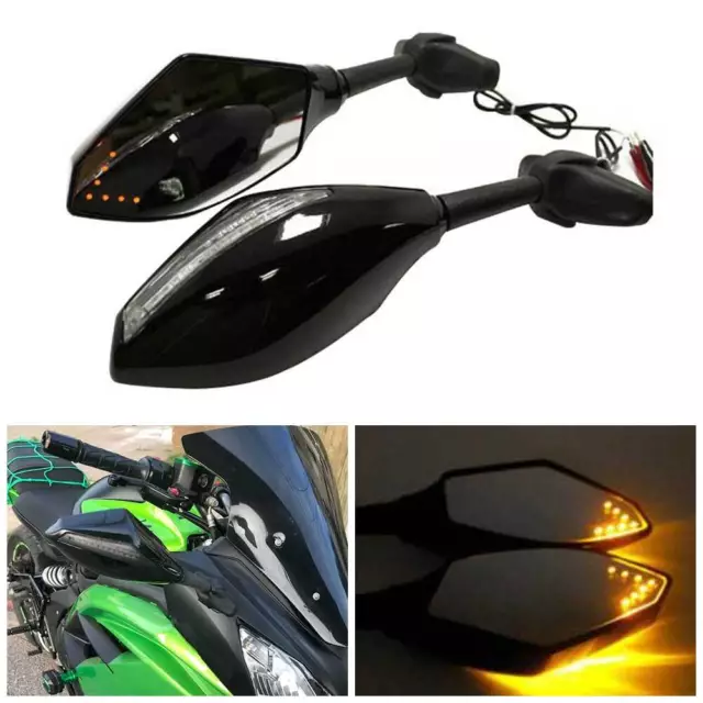 Paar Motorrad Spiegel Rückspiegel LED Blinker für  Suzuki Yamaha Kawasaki Honda
