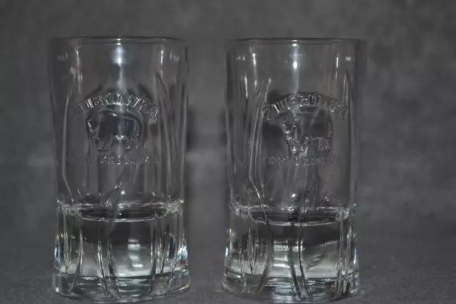 Zubrowka Bison Grass Vodka Embossed Shot Bar Glasses Collectible set of 2 UK NEW