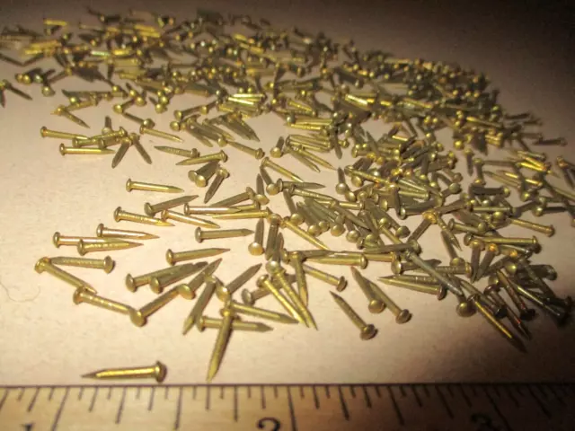 100--Vintage 3/8" X #18, Solid Brass Brad Nails, Round Dome Head Escutcheon Pins