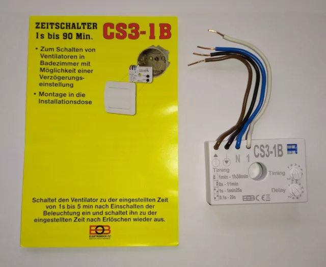 CS3-1B Unterputz Zeitschalter für Ventilatoren Nachlaufrelais Badlüfter NEU