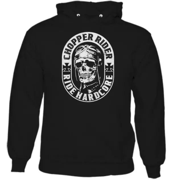 Felpa con cappuccio cranio Chopper Rider da uomo moto biker top personalizzato