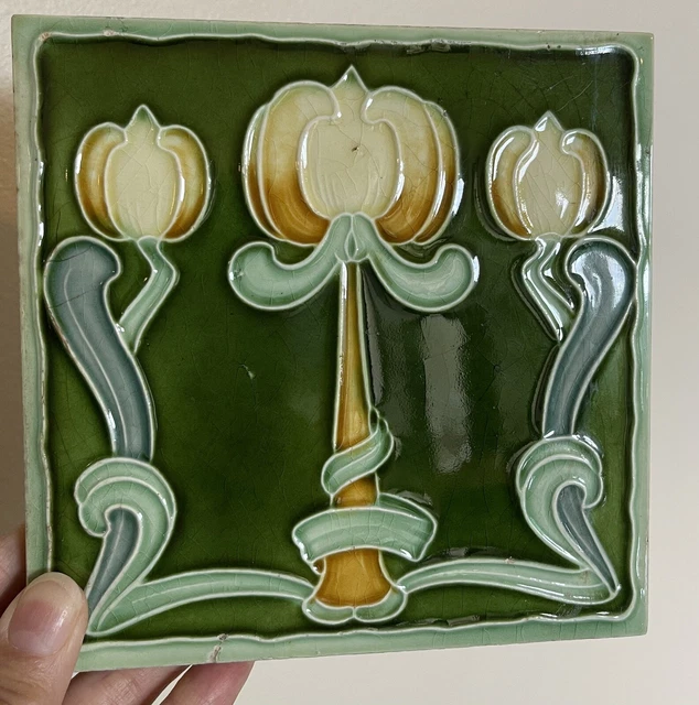 ORIGINAL ANTIQUE ART Nouveau Arts And Crafts English Majolica Tulip