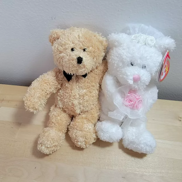 TY Beanie Baby - BLISSFUL the Wedding Bears (set of 2) (6.5 inch) - MWMTs