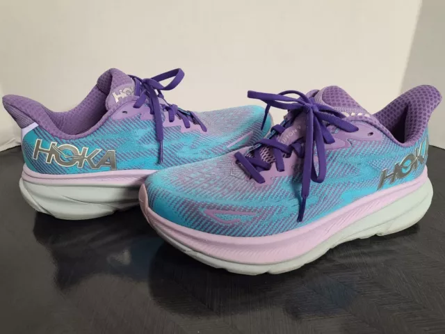 HOKA CLIFTON 9 Shoes Woman Size 8B Light Blue Lavender Athletic Running ...
