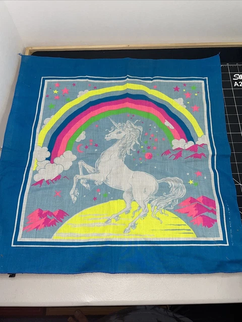 Vintage Unicorn Rainbow Cotton Bandana Scarf 21 X 21” Neon Colors Vintage Unicorn Rainbow Cotton Bandana Scarf 21 X 21” Neon Colors