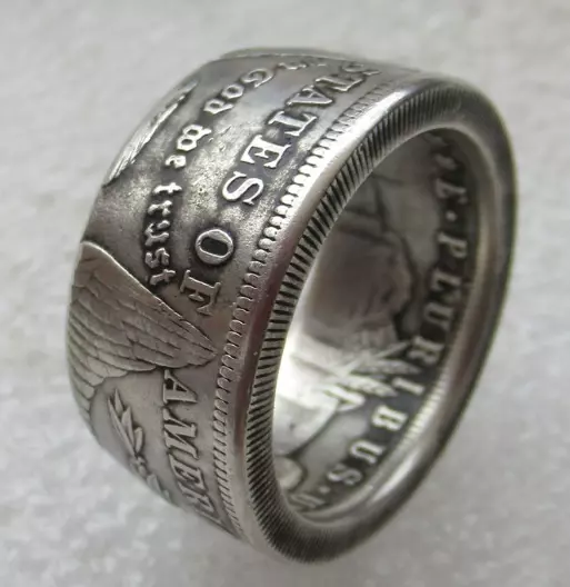 Silver Dollar Coin Ring Size 8.5-15 Handmade Crafted Rare Silver Morgan Men Ring