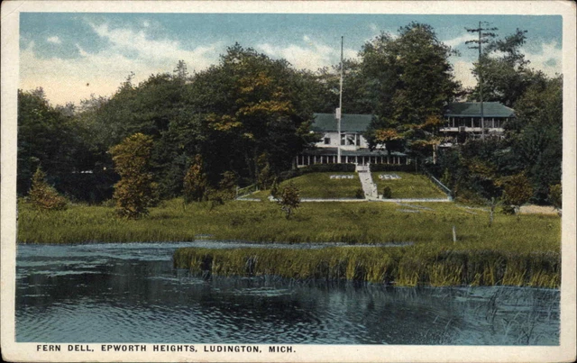 Ludington Michigan MI Epworth Heights Fern Dell Vintage Postcard