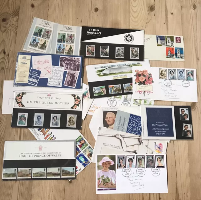 GB Presentation Packs & first day covers unused Used stamps job lot