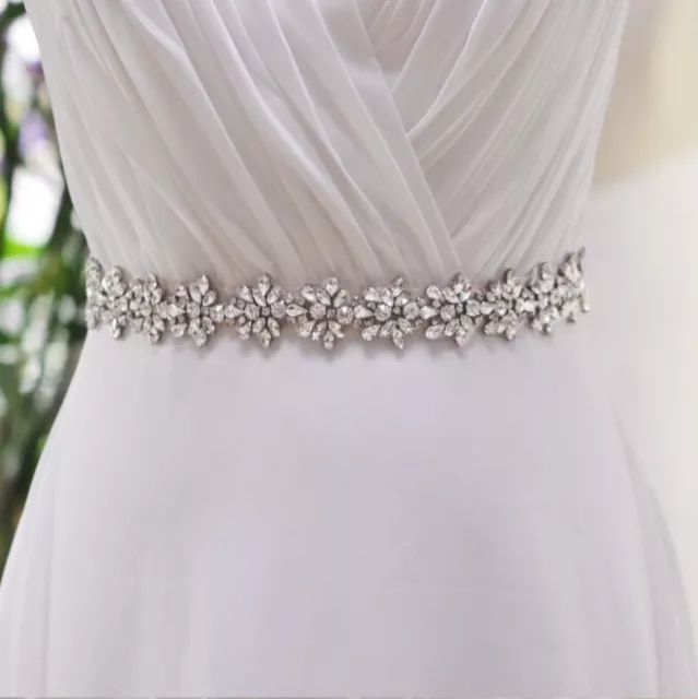 Bridal Wedding Bridesmaid Dress Sash Crystal Rhinestone Purple Ribbon Waist Belt