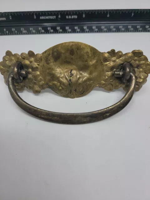 Victorian Backplate Handle Bail Brass Antique Salvage Drawer Stamped Floral