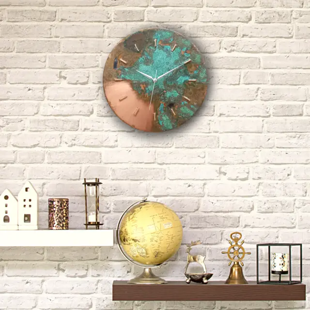 Art Deco Modern Silent Handmade Copper Wall Clock, Original Metal Wall Art Decor