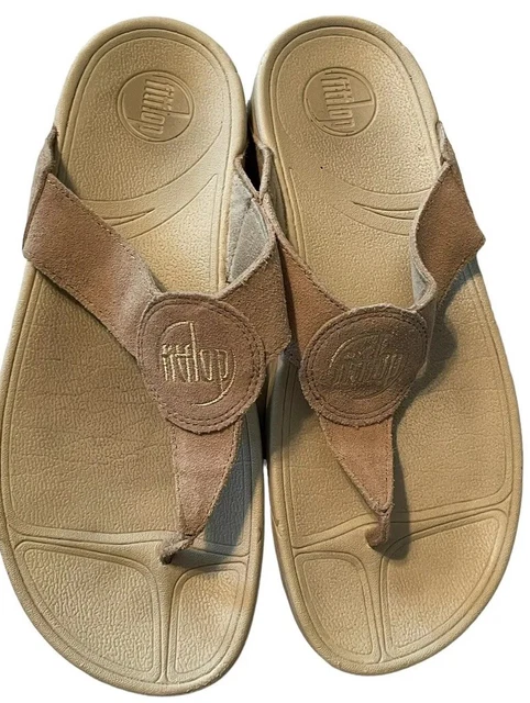 Fitflop Women’s Lulu Thong Sandal Tan 026-031 Low Heel Wedge Slip On Size 10