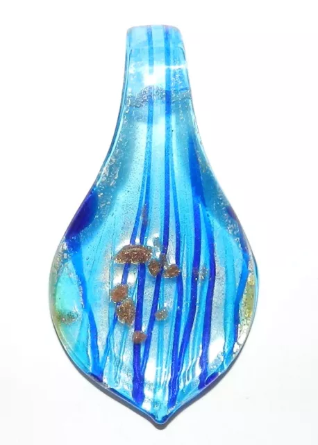 P2058 Blue w Silver & Gold 60mm Pointed Spoon Drop Lampwork Glass Pendant