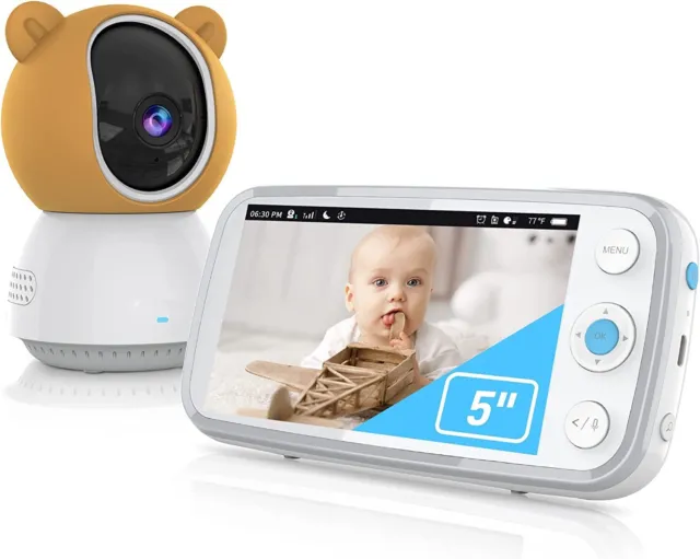 Baby Monitor, 2K QHD 5’’ Video Baby Monitor with Camera and Audio, No WiFi