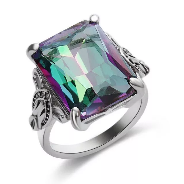 925 Sterling Silver Rainbow Mystical Fire Topaz Wedding Engagement Ring Size 7.5