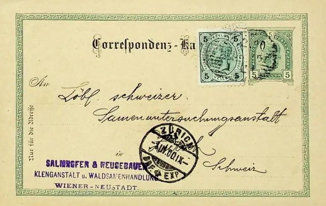 Österreich 1900 5h Auf 5h Postal Karte Von Wr. Neustadt Sich Zuerich Schweiz