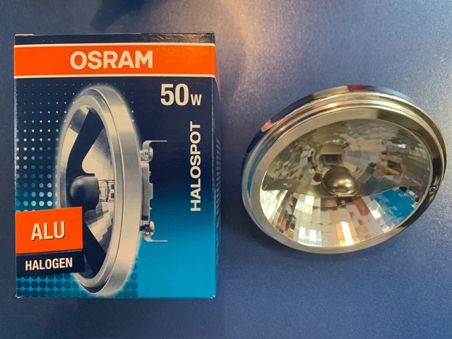 Ampoule Halogène Osram Halospot 48 10W 12V G4 – Réflecteur Argent, Angle 8°, Blanc Chaud
