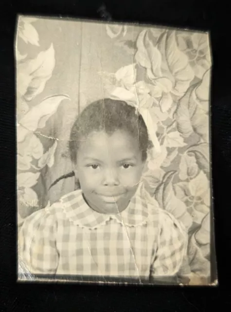 Vintage Arcade Photo Little Girl Checker Dress 1940s 50s African Black Americana