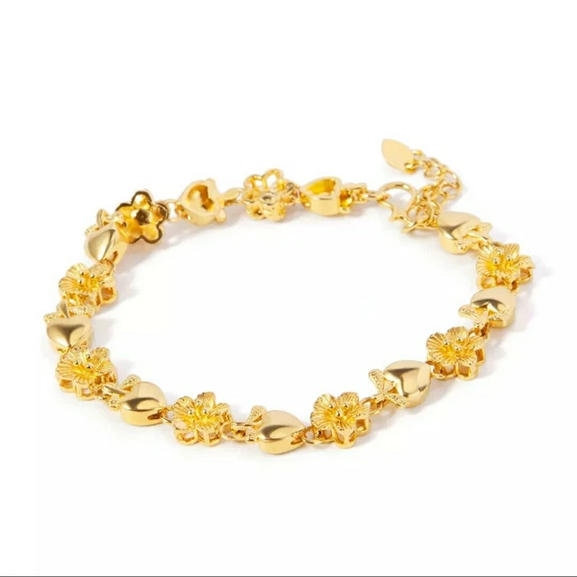 22K 23K 24K Yellow Gold Plated Bracelet Thai Baht Jewelry Charm Chain Beads  EE